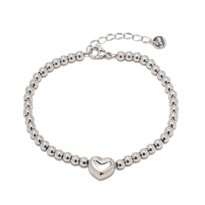 Stainless Steel 16K Gold Heart Beaded Bracelet for Girls Women