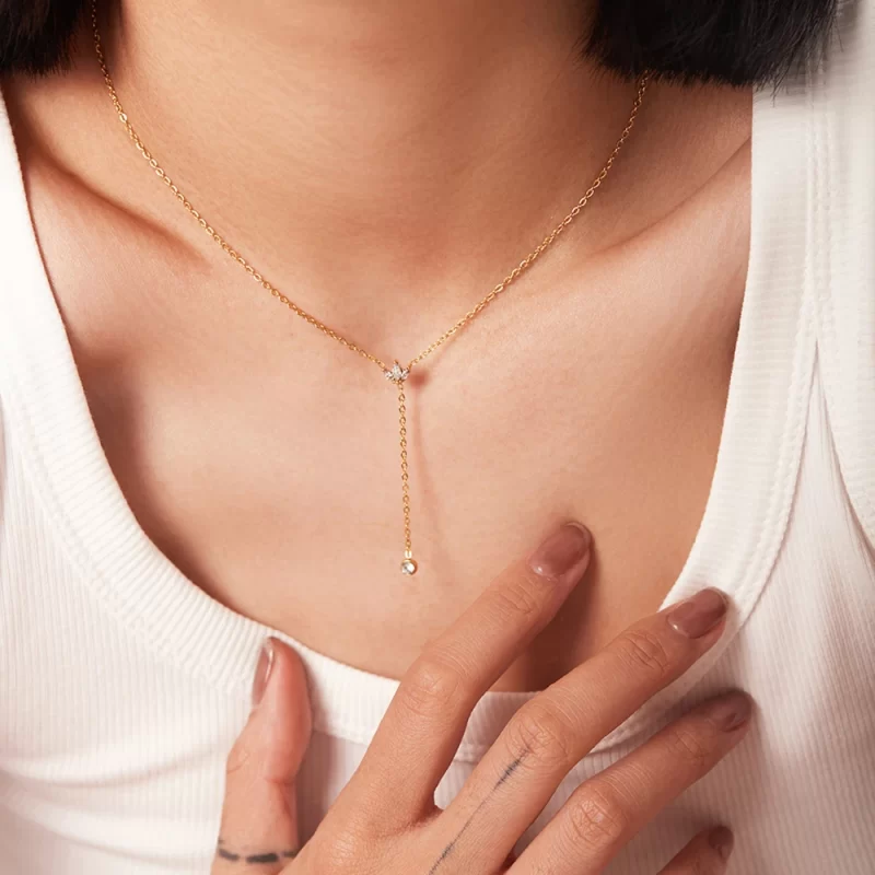 Minimalist 18K Gold Plated Zircon Necklace Stainless Steel Snake Y Shape Crown Zircon Necklace - Image 2