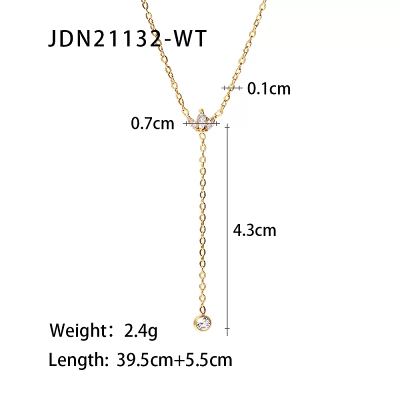 Minimalist 18K Gold Plated Zircon Necklace Stainless Steel Snake Y Shape Crown Zircon Necklace - Image 6