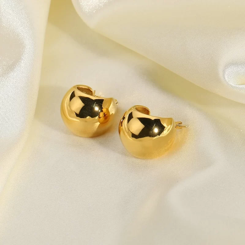 Luxury Gold Plated 316 Stainless Steel Smooth Hoop Stereoscopic Globe Earring for Women - Image 4