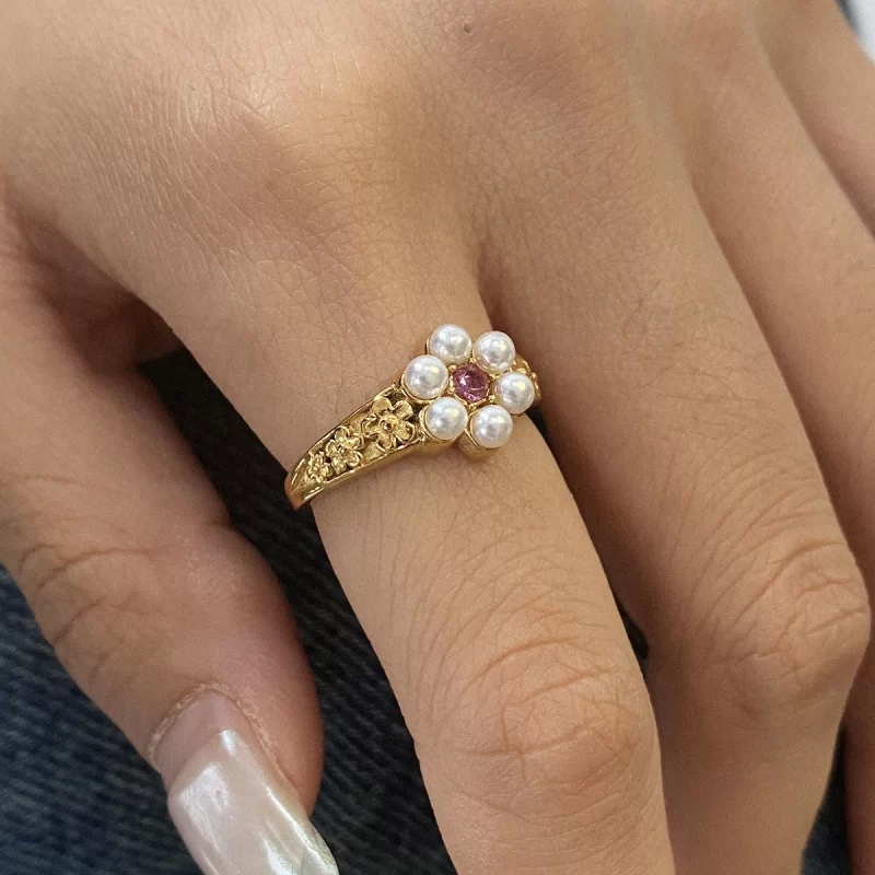 J&D Best Selling Vintage Stainless Steel 18K Gold Rings Luxury Jewelry Pearl Heart Square Watch Rings - Image 2