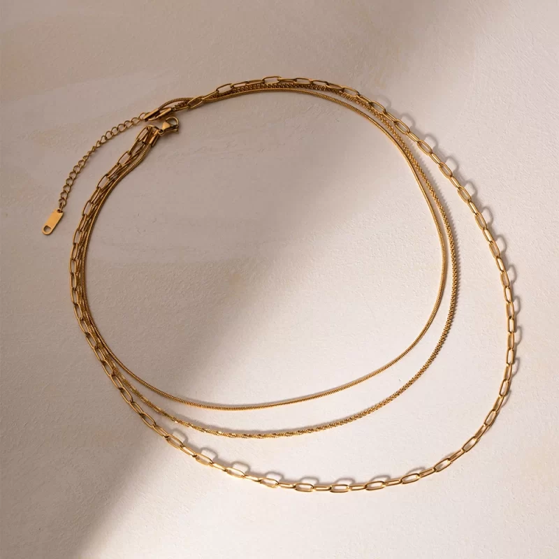 J&D New Arrival Stainless Steel Simple Design Minimalist Chain Layered Necklace Set for Women - Image 3