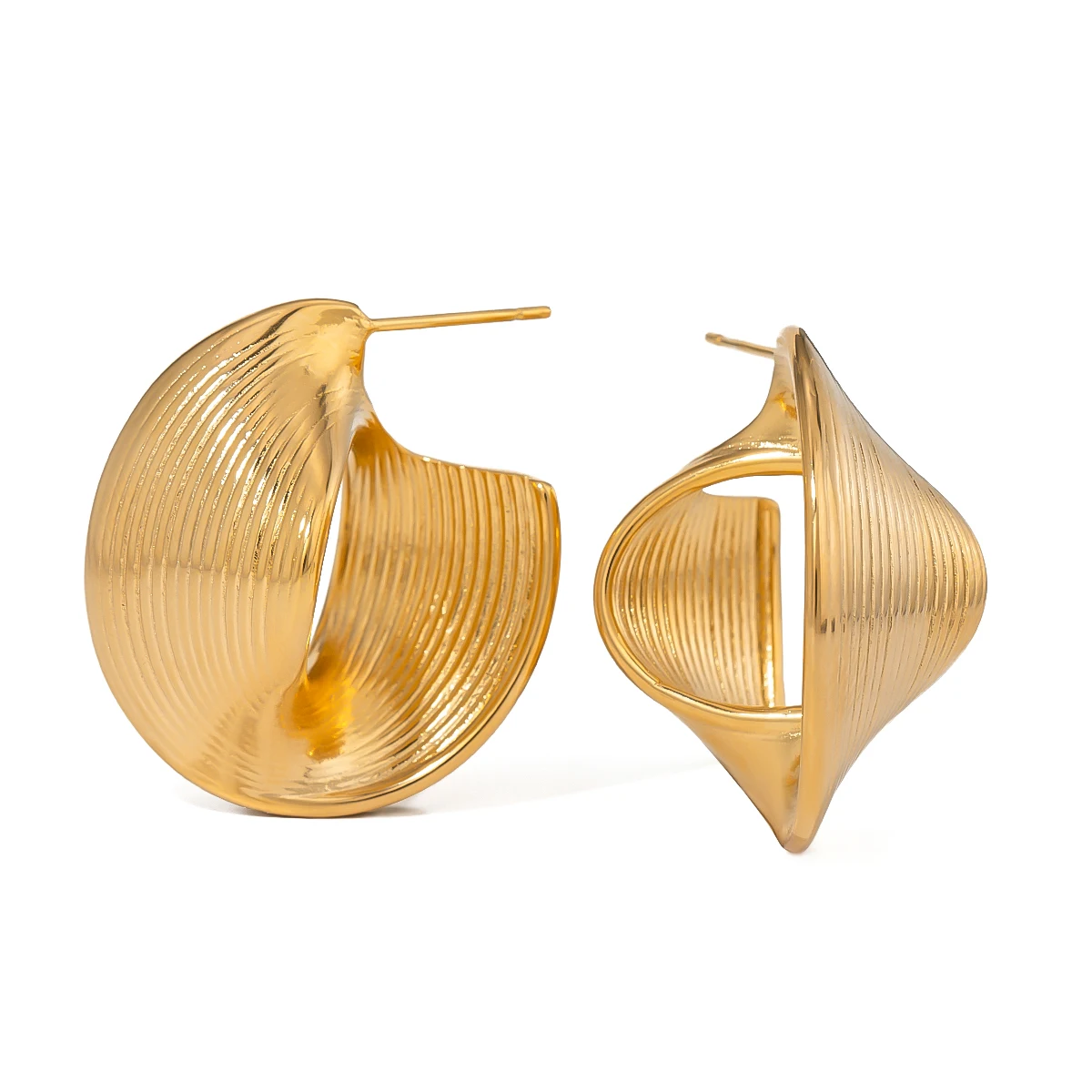Vintage Irregularity Twist Rib Design Earring 18k Gold Plated Stainless Steel Waterproof Earring for Women