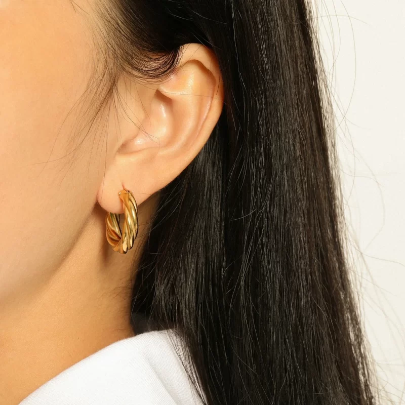 20mm Unique Bold Twist Hoop Earrings 18K Gold Plated Stainless Steel Twist Hoop Earrings for Women - Image 2