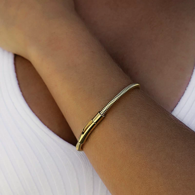 &D 18k Gold Silver Plated Stainless Steel Gold Round Snake Bone Chain Bracelet - Image 2