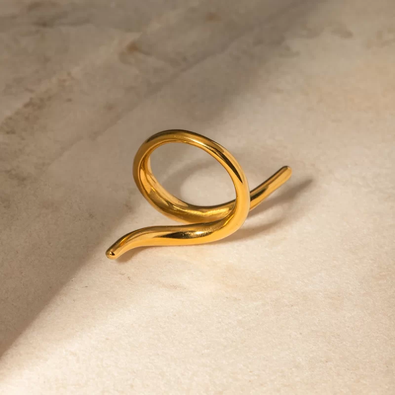 J&D Fashion Jewelry 18K Gold Stainless Steel High Polish Smooth Twist Irregular Ring Women Daily Jewelry - Image 3