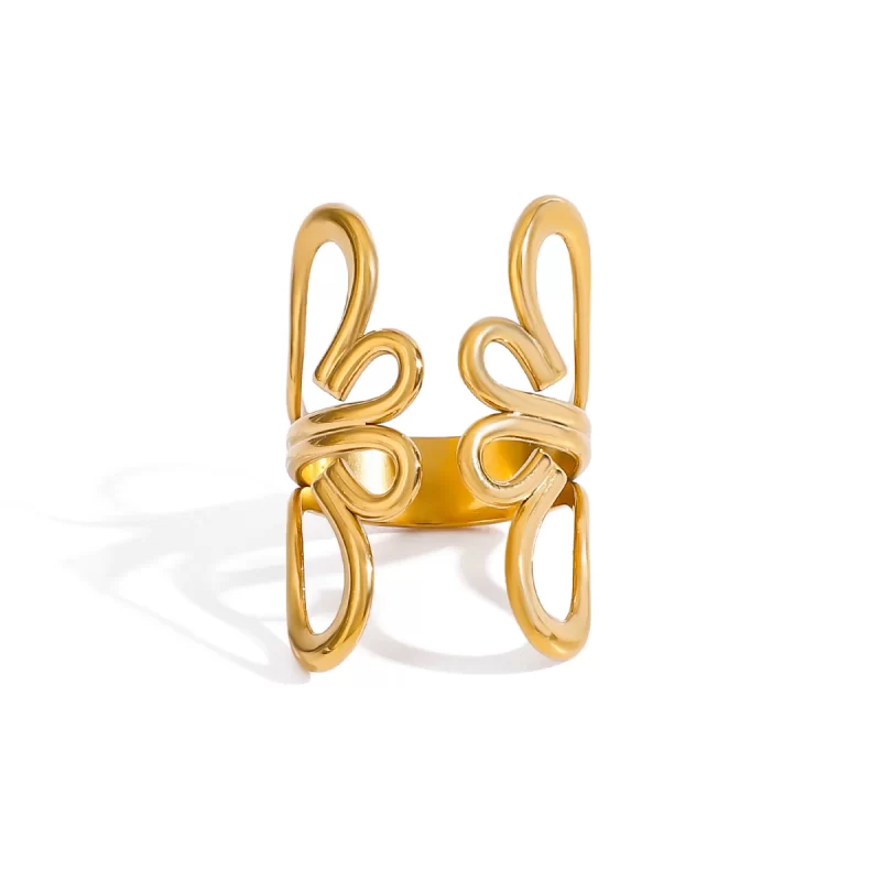 Holiday Style 18K Gold Stainless Steel Irregular Flower Hollow Adjustable Open Ring