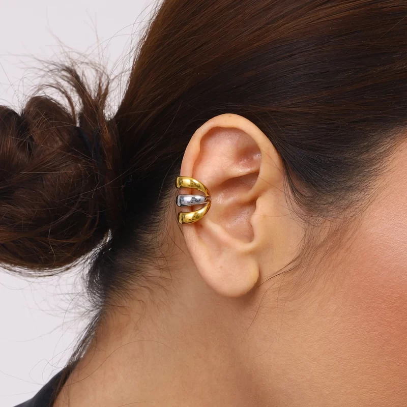 Unique Design Stainless Steel Gold Plated Stud Earrings 18K Striped Hollow Women Earrings - Image 2