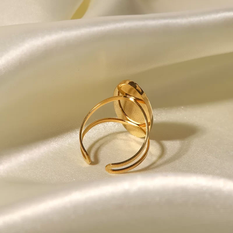 Oval Round Natural Shell Pearl 18K PVD Gold Plated Stainless Steel Opening Rings Women Jewelry - Image 5