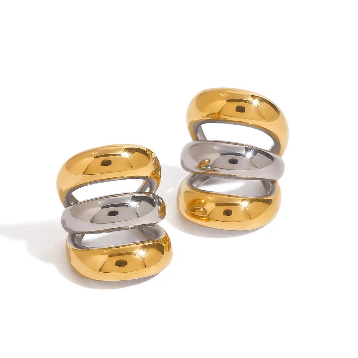 Unique Design Stainless Steel Gold Plated Stud Earrings 18K Striped Hollow Women Earrings