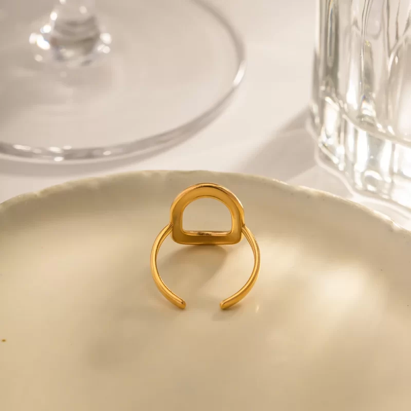 Geometric Jewelry 18K Gold Plated Stainless Steel Hollow Square Open Ring for Girls - Image 4