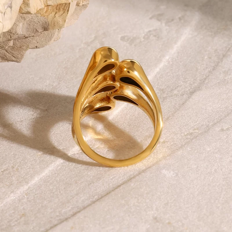 J&D Unique Design Jewelry 18K Gold Plated Stainless Steel Asymmetrical Five Claw Open Rings - Image 3