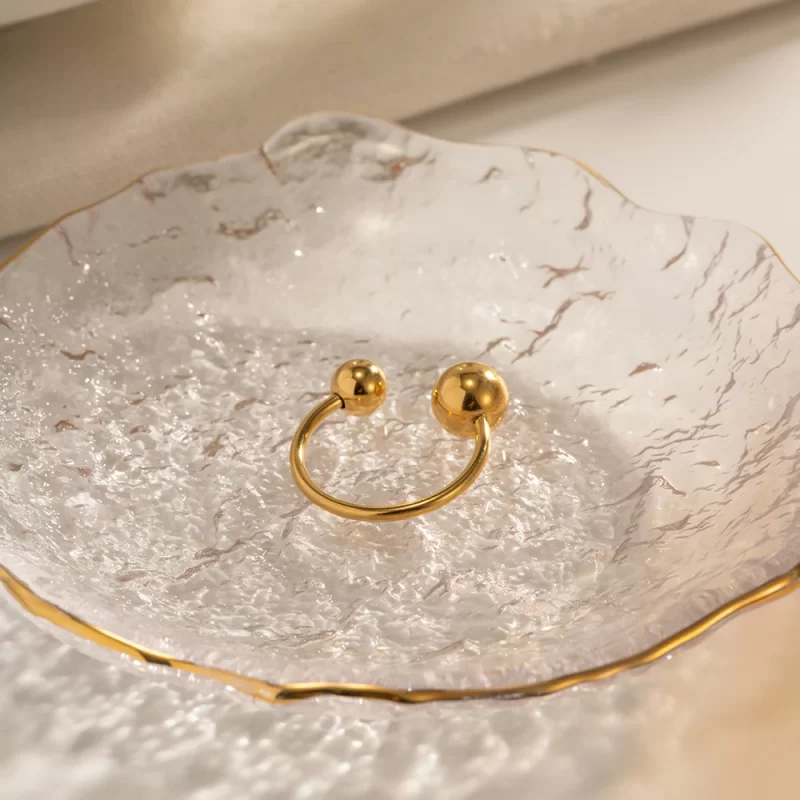 Minimalist 18K Gold Plated Statement Bead Ring Stainless Steel Two Ball Open Ring for Gift - Image 5