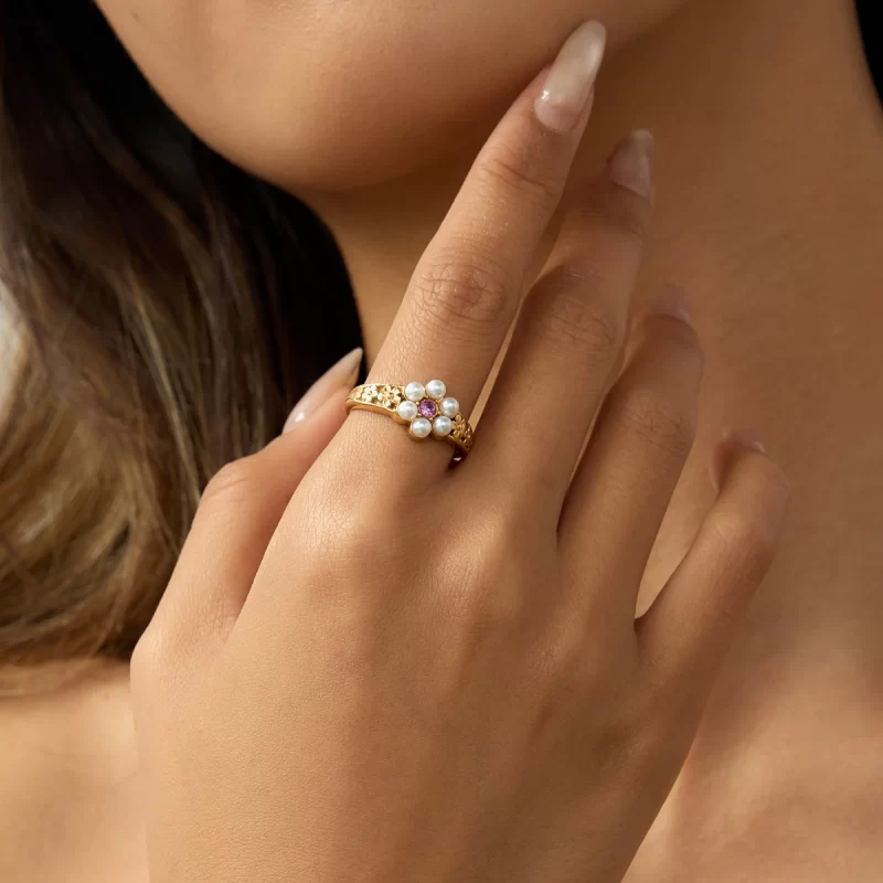 J&D Best Selling Vintage Stainless Steel 18K Gold Rings Luxury Jewelry Pearl Heart Square Watch Rings - Image 3
