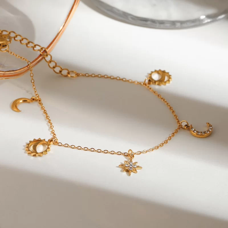 J&D Trendy Moon Star Stainless Steel Bracelet Geometric Rhinestone Dainty Fashion Chain Jewelry - Image 4