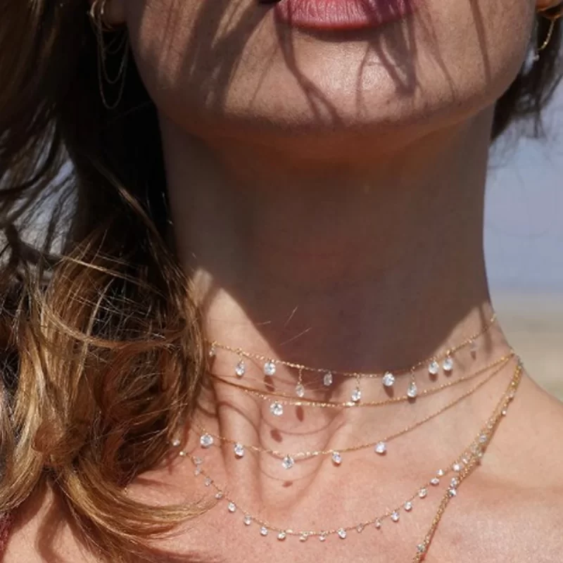 J&D Jewelry Waterproof Simple Thin Necklace Stainless Steel Link Chain Crystal Stone Drop Necklaces - Image 3