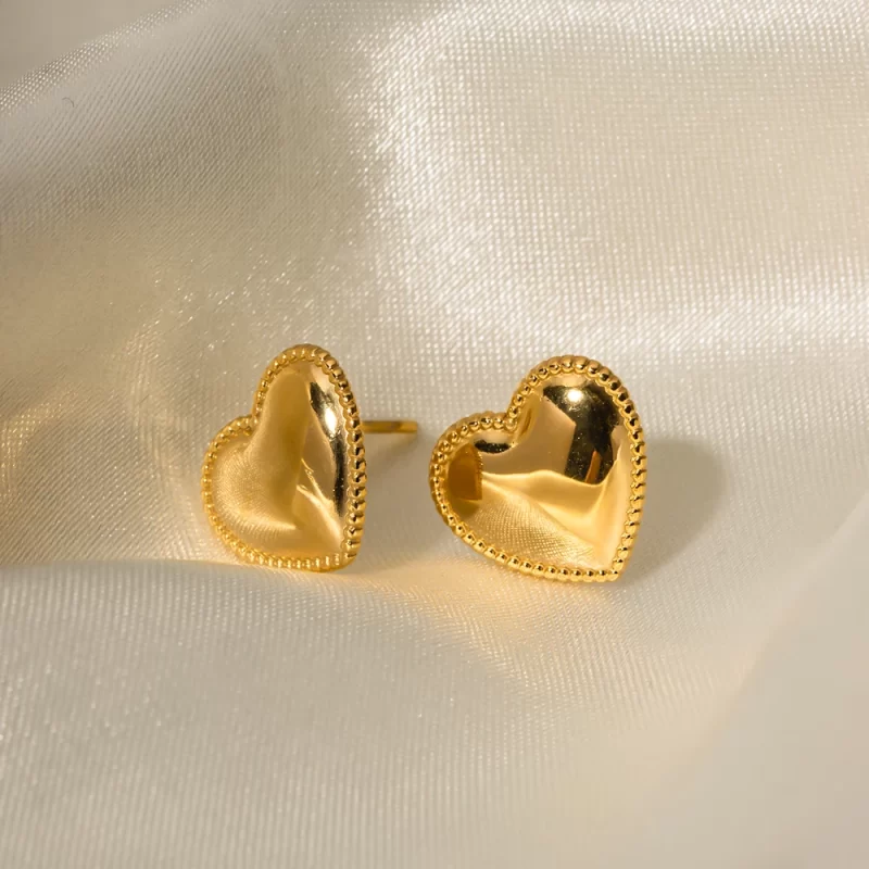 Dainty Jewelry Stainless Steel Heart Earring Gift Minimalist Texture Love Heart Stud Earring - Image 5