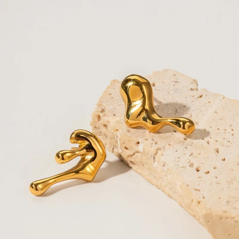 Popular Minamalist 18K Gold Plated Lava Irregular Creative Stainless Steel Stud Earring for Women - Image 5