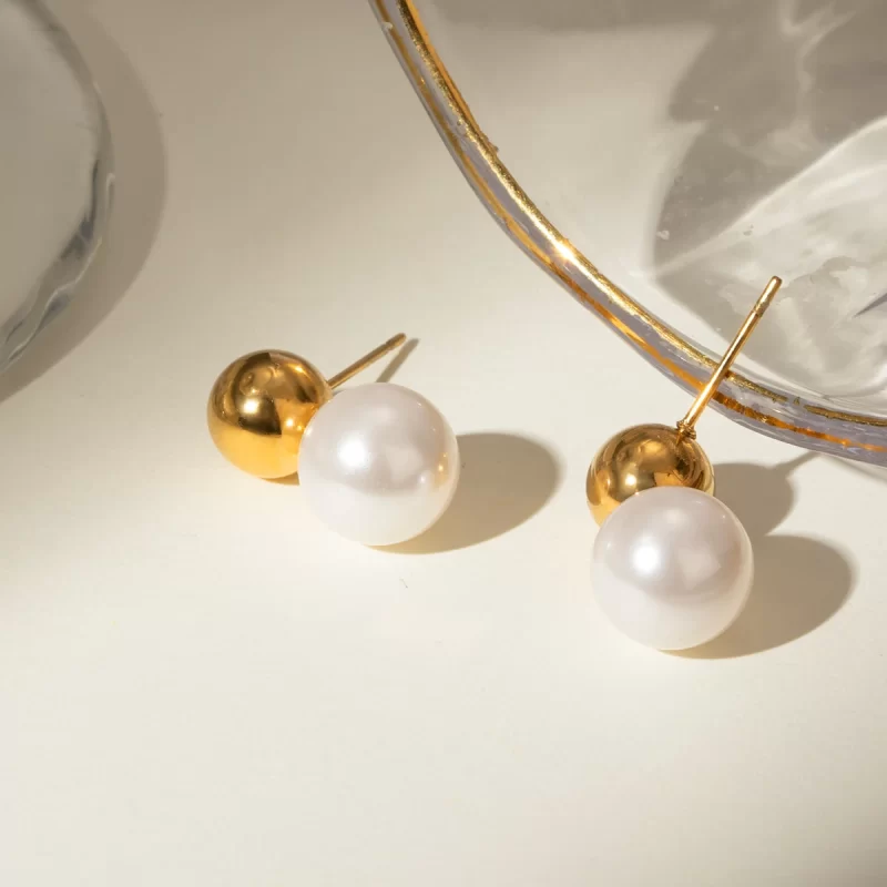 Pearl Stud Earring Stainless Steel Pearl Earring Fashion Jewelry 18K Gold Plated Glass Pearl Earring Gift for Girl Women - Image 4