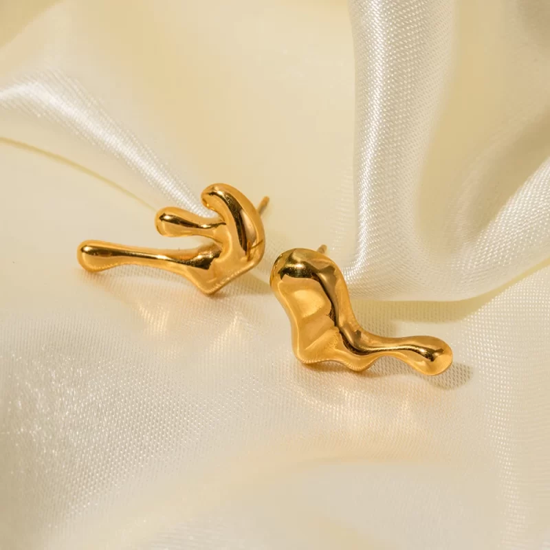 Popular Minamalist 18K Gold Plated Lava Irregular Creative Stainless Steel Stud Earring for Women - Image 4