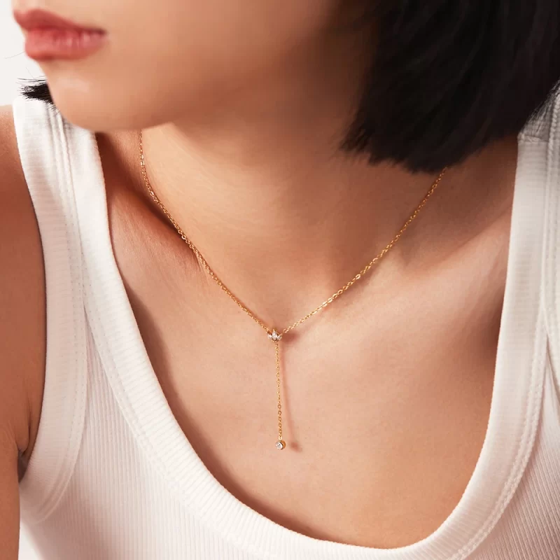 Minimalist 18K Gold Plated Zircon Necklace Stainless Steel Snake Y Shape Crown Zircon Necklace - Image 3