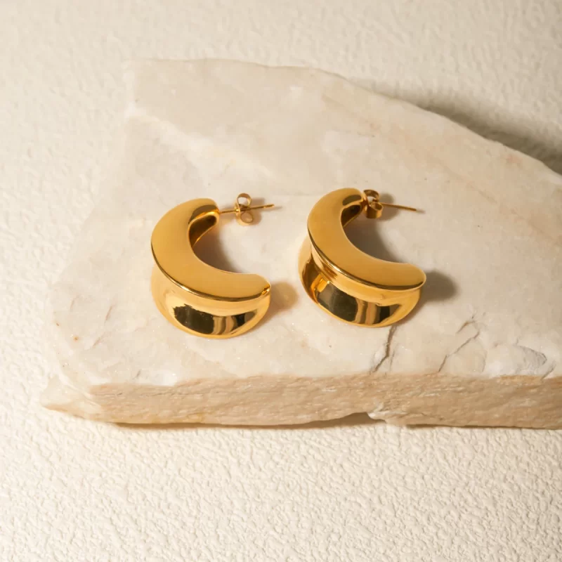 Low Key Luxury Stainless Steel Fashion Trendy Jewelry Hoop Earrings Concave Convex CC Earrings - Image 3