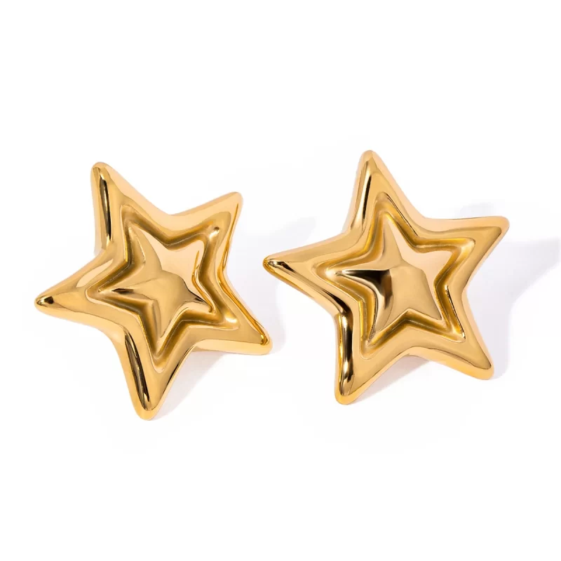 18k Gold Stainless Steel Raised Star Earrings Unique Statement Jewelry