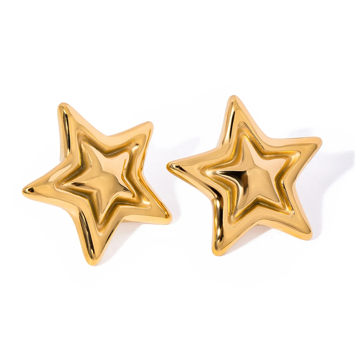 18k Gold Stainless Steel Raised Star Earrings Unique Statement Jewelry