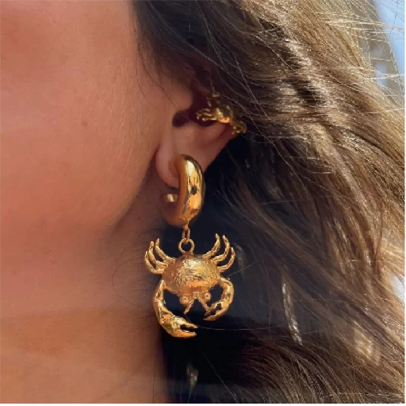 Fashion Chunky 18K Gold Plated 2D Animal Crab Pendant Hoop Huggie Earring Women - Image 2