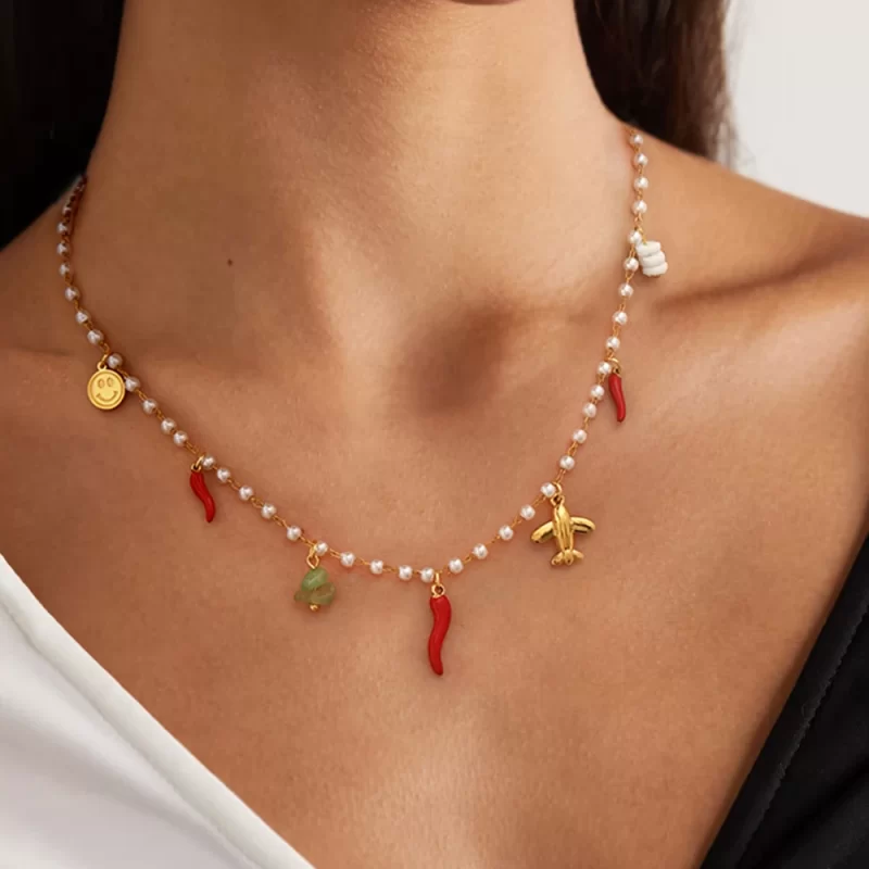 J&D Hypoallergenic 18K Gold Plated Stainless Steel Bohemian Layered Freshwater Pearl Pendant Necklace Adjustable Jewelry - Image 5