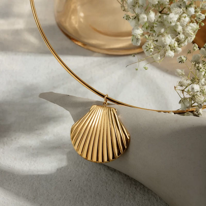 J&D Jewelry Ocean Series Stainless Steel Choker Necklace Smooth Shell Pendant Collar Neck Choker Girls - Image 3