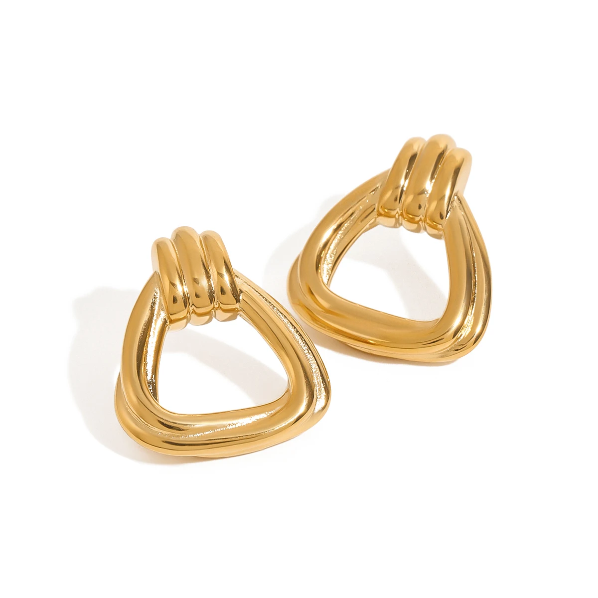 18K PVD Gold Stainless Steel Geometric Bold Statement Fashion Jewelry Twisted Hoop Earrings for Women