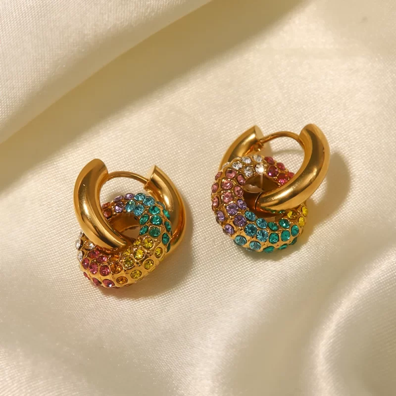 Waterproof 18k Gold Plated Stainless Steel Jewelry Gift Colorful Cubic Zirconia Hoop Earrings for Women - Image 5