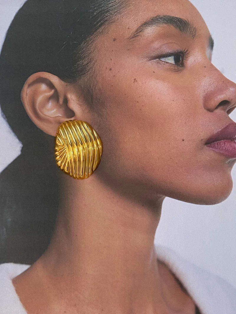 Trendy Waterproof 18K Gold Plated Stainless Steel Jewelry Gift Vintage French Elegant Medieval Ribbed Earrings - Image 3