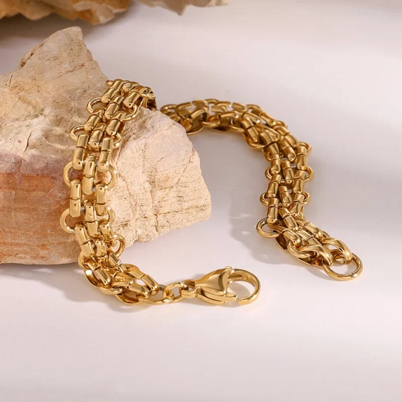 J&D 18k Gold Stainless Steel Heavy-Duty Woven Chain Bracelet Waterproof 207mm Durable - Image 2