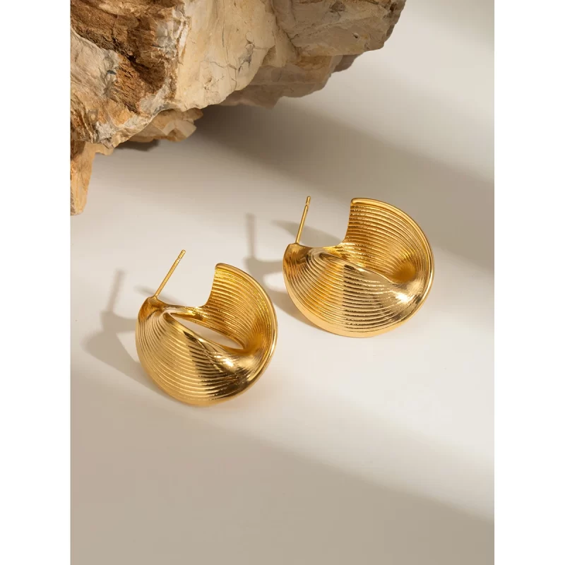 Vintage Irregularity Twist Rib Design Earring 18k Gold Plated Stainless Steel Waterproof Earring for Women - Image 3