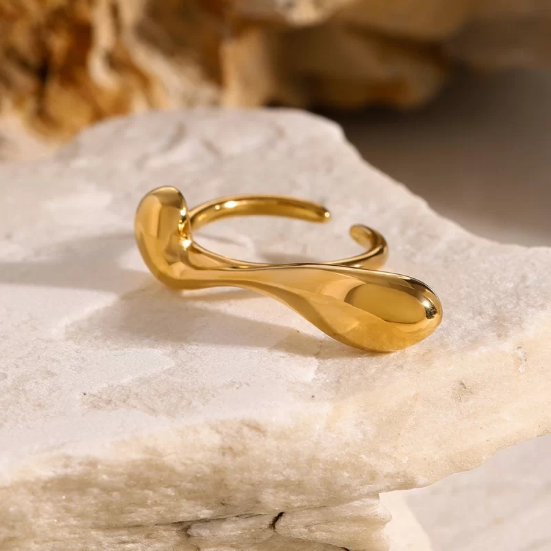 J&D Designer Jewelry Stainless Steel 18K Gold Rings Water Drop Irregular Curve Open Rings - Image 2