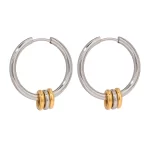 18k Gold Stainless Steel Drop Earrings Minimalist Two-Tone Hoop with Gold Loops and Trendy Diamond Pearl Stone Plating