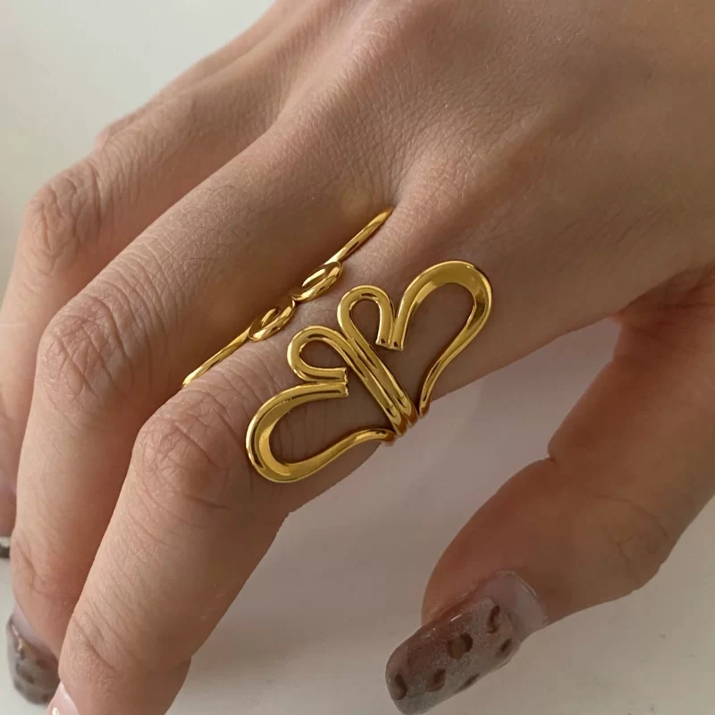 Holiday Style 18K Gold Stainless Steel Irregular Flower Hollow Adjustable Open Ring - Image 2