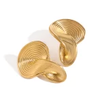 18k Gold Stainless Steel Ribbed Stud Earrings Lightweight Vintage Jewelry