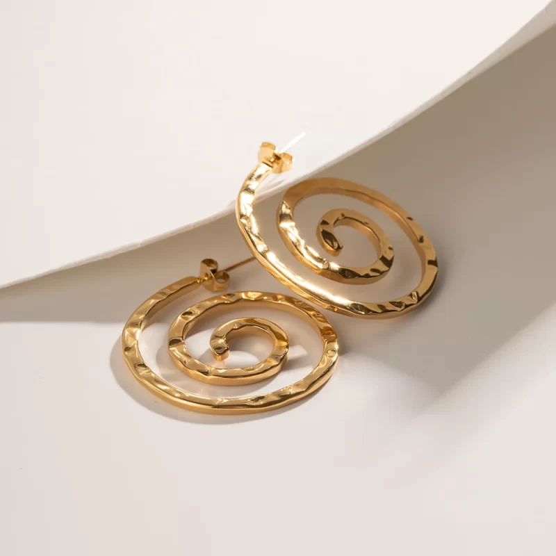 Punk Screw Stud Earring 18K Gold Plated Stainless Steel Circle Shape Hammer J&D Design Drop Earring for Women - Image 4