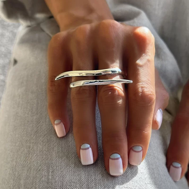 J&D Twisted Lines Double Finger Rings 18k Stainless Steel Modern Wrap Design Rings for Women - Image 2