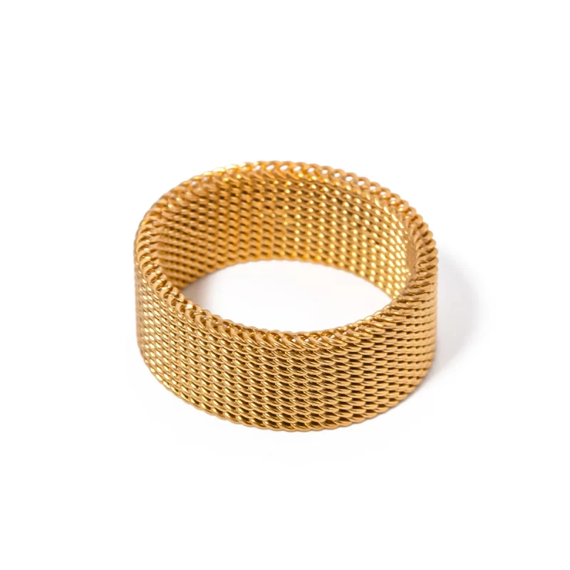 New Arrival Wide Band Stainless Steel 18k Gold Open Spaced Simple Lattice Woven Zip Chain Enamel Rings