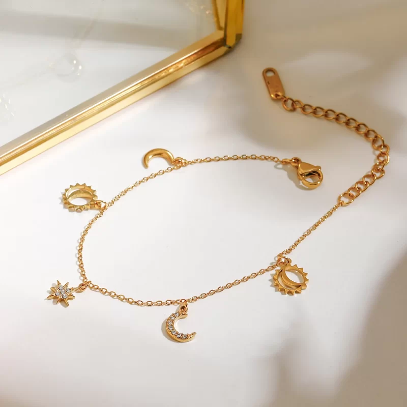 J&D Trendy Moon Star Stainless Steel Bracelet Geometric Rhinestone Dainty Fashion Chain Jewelry - Image 5