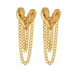 18K Gold Plated Dainty Hammer Heart Shape Earring Lava Irregular Tassel Stud Trendy Stainless Steel Stud Earring