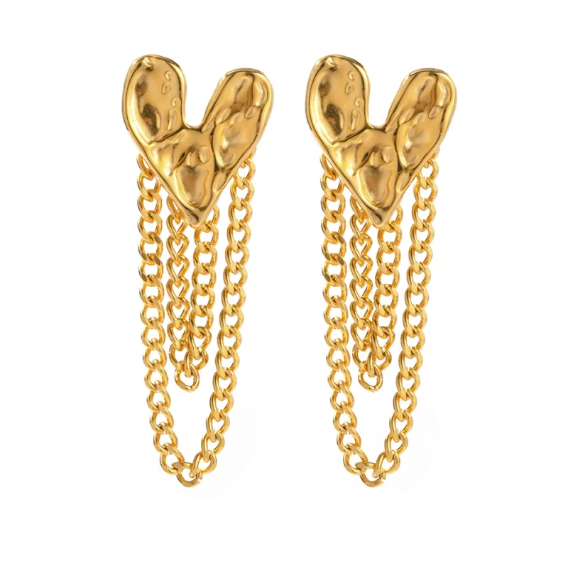 18K Gold Plated Dainty Hammer Heart Shape Earring Lava Irregular Tassel Stud Trendy Stainless Steel Stud Earring