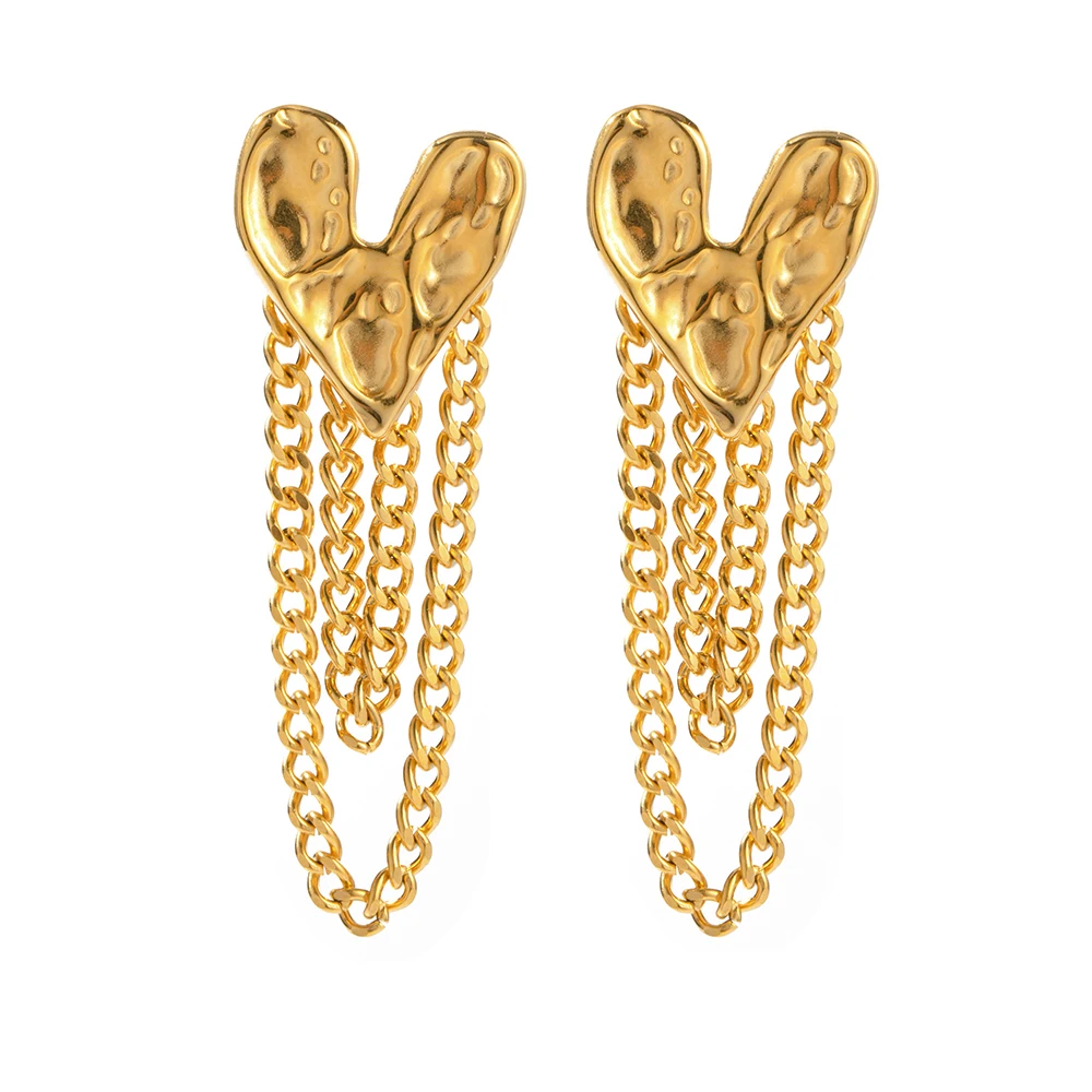 18K Gold Plated Dainty Hammer Heart Shape Earring Lava Irregular Tassel Stud Trendy Stainless Steel Stud Earring