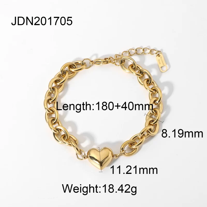 Instagram New Trendy 14K Real Gold Plated Stainless Steel Jewelry Love Heart Pendant Chain Bracelet - Image 6