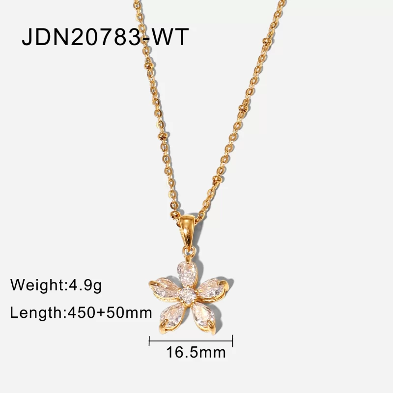 18K Plated Stainless Steel Gift 16mm White Cubic Zirconia Five-petal Flower Pendant Necklace - Image 6