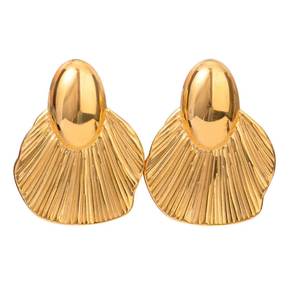 18k Gold Stainless Steel Fish Tail Ribbed Shiny Earrings Chic Summer Accessory for Party Prom Decoration